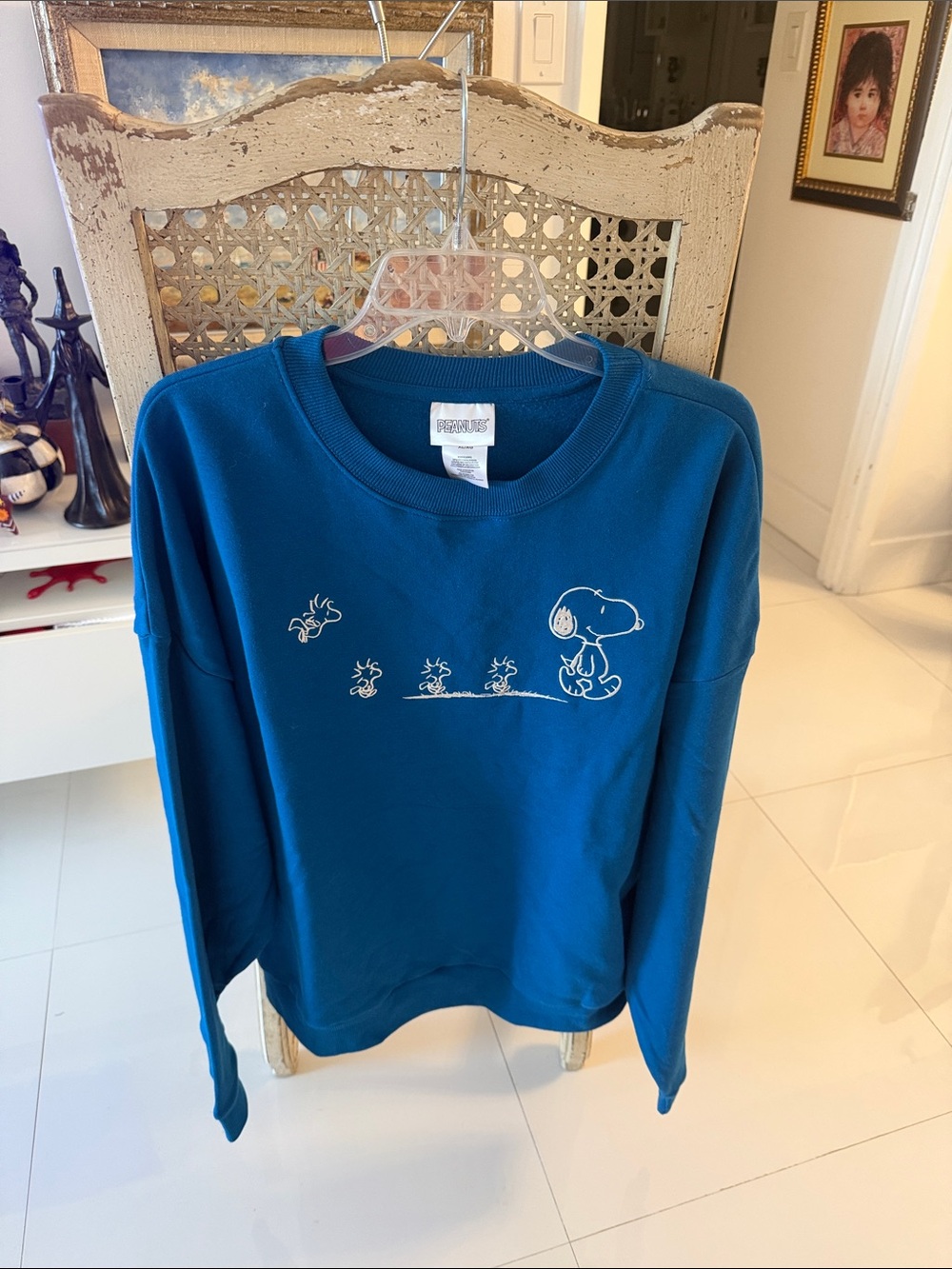 Peanuts Snoopy & Woodstock  Blue & White Graphic Sweatshirt